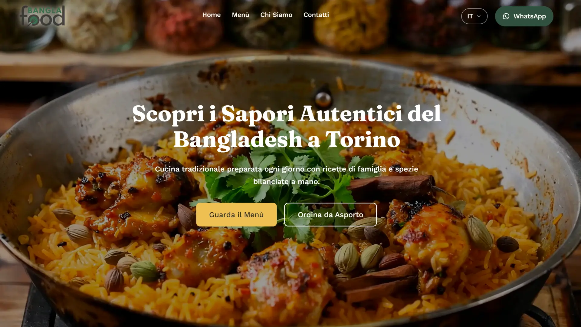 Bangla Food website hero showing authentic Bangladeshi cuisine in Turin