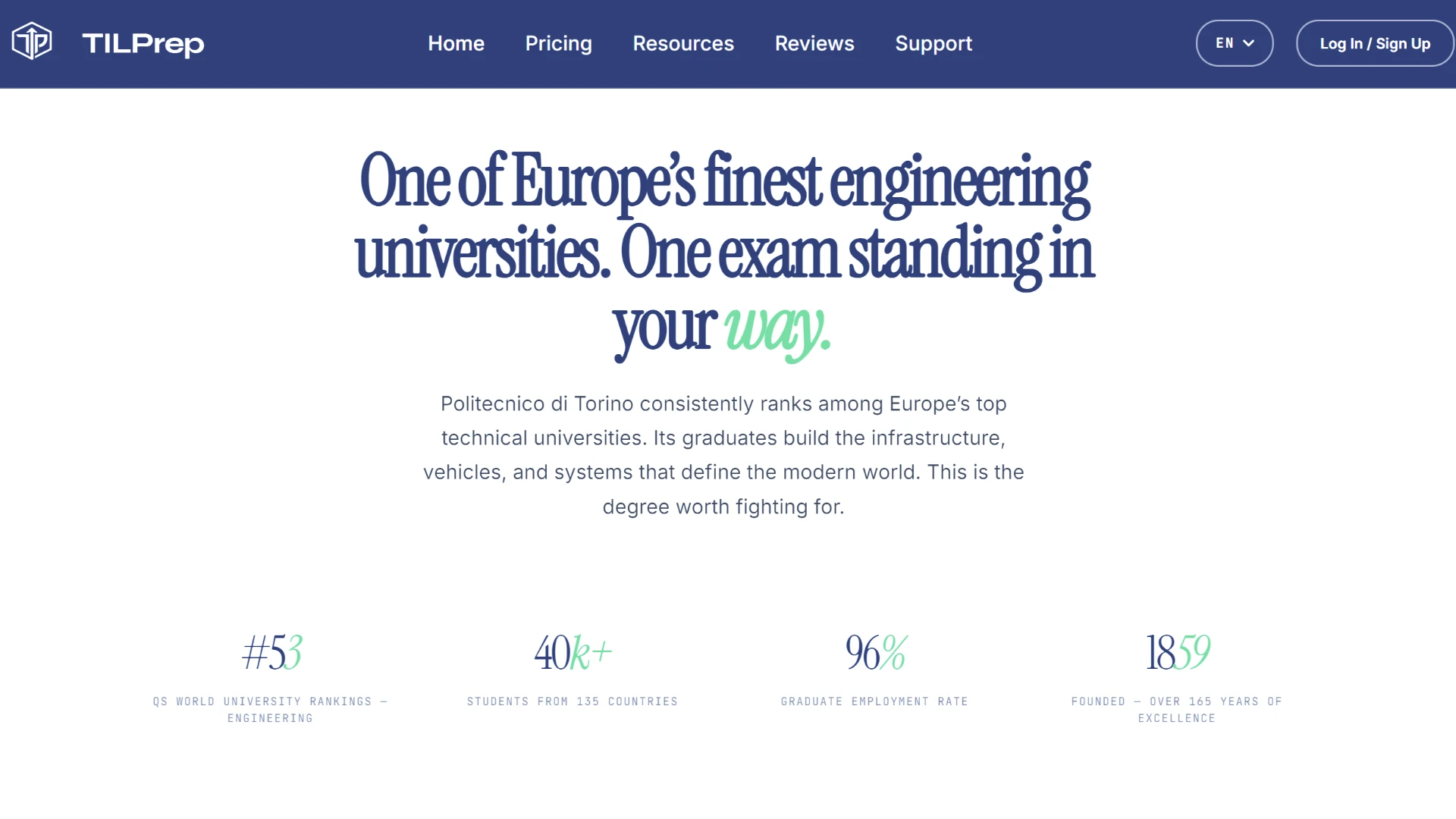 TILPrep landing page for engineering university exam preparation